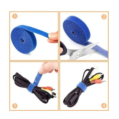 Heavy Duty Self Adhesive Reusable Hook and Loop Tape Velcro Cable Tie for Home Office and Car